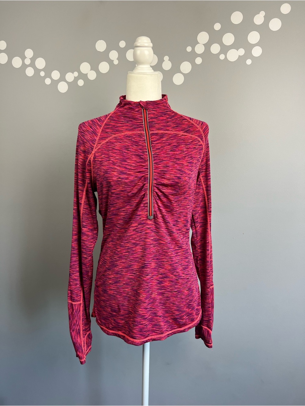 Athleta Mendoza Half Zip Pullover Space Dye Thumbhole Running Top Pink Purple M